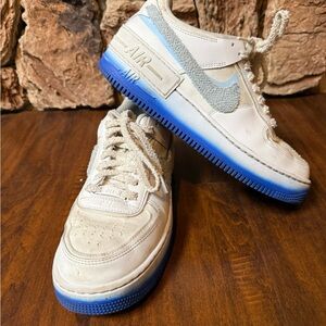 Nike Air Force 1s with Light Blue Suede Swoosh and Blue Gradient Sole